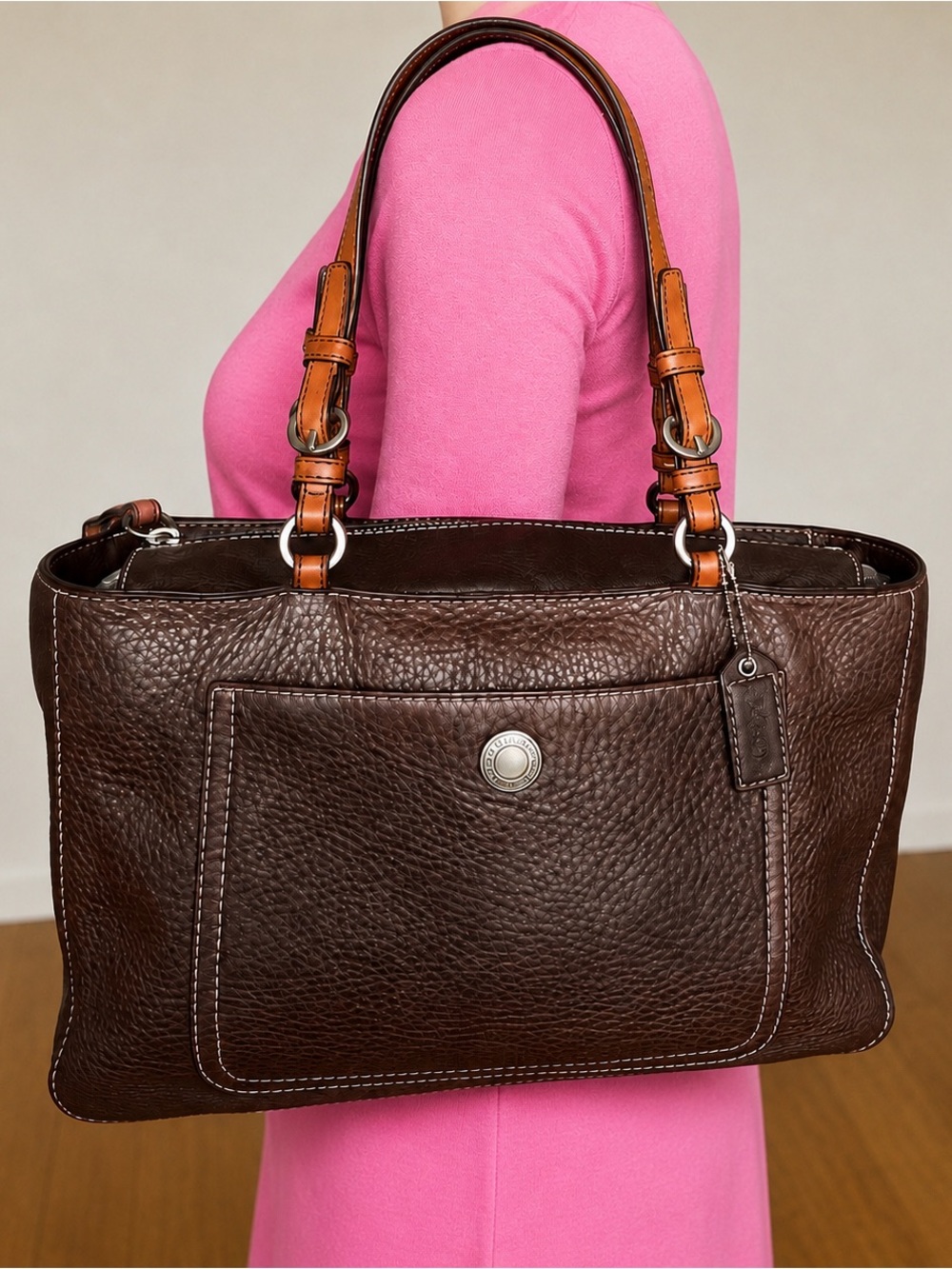 Coach Brown Pebbled Leather Tote Shoulder Bag